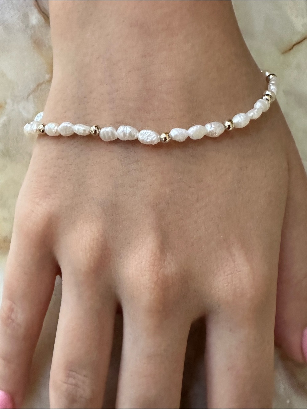 Freshwater Pearl Bracelet with Gold Bead Accents